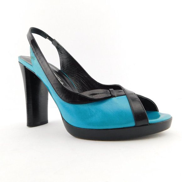 Vintage VIA SPIGA Turquoise Blue Leather Slingback Heel Sandal Pumps 8.5 - Picture 1 of 9